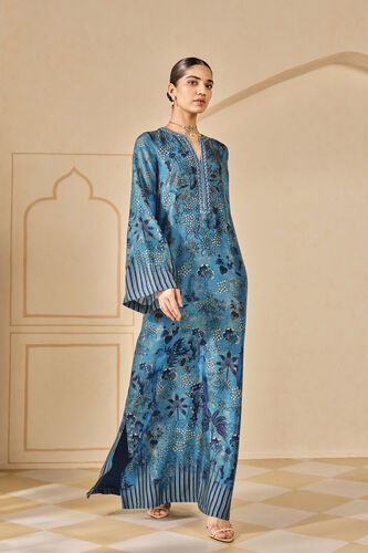 Avis Printed Silk Kaftan - Blue, Blue, image 3